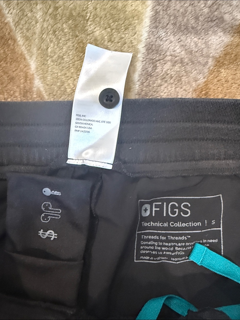 Figs Black Jogger Pants with Teal Drawstring - Picture 9 of 9